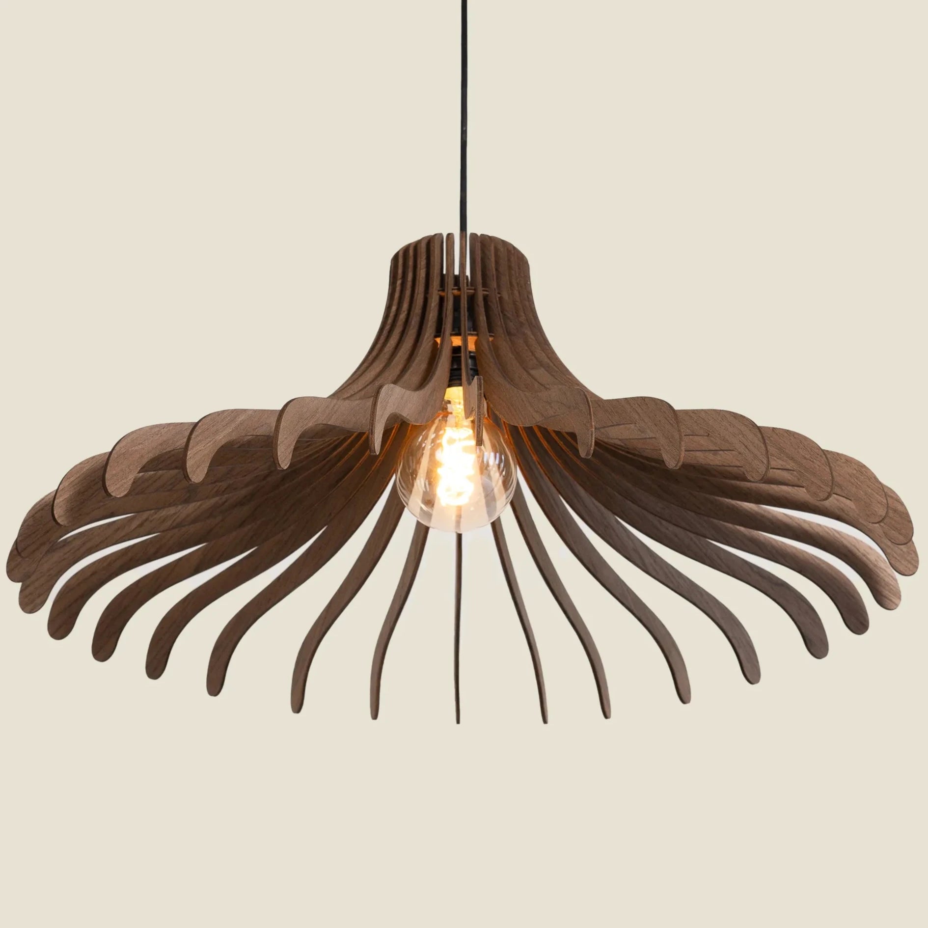 Kanji Lighting - Cairns Design Wooden Pendant Light bottom view light on