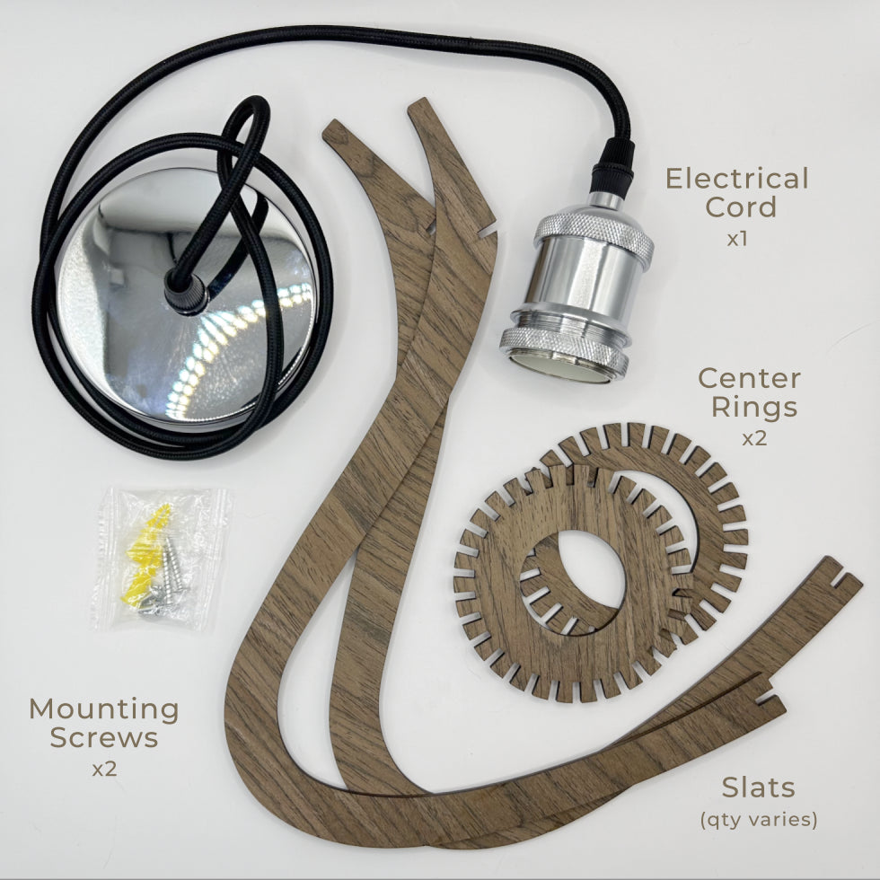 Pendant light parts included in the box.